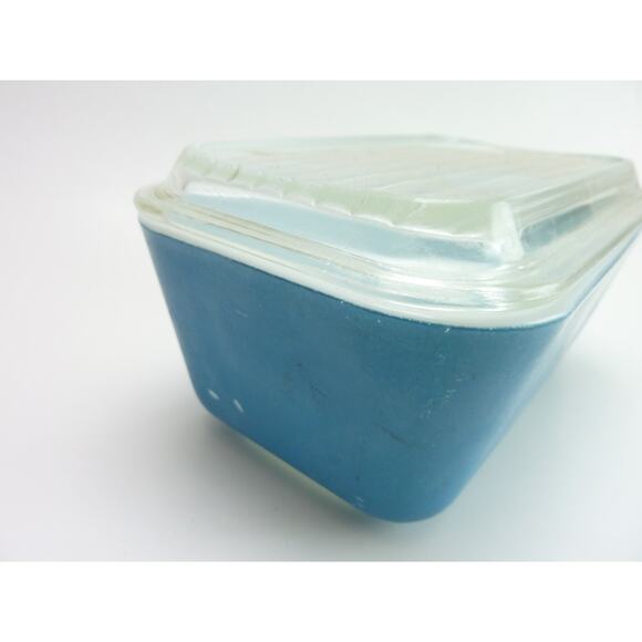 Pyrex Blue Refrigerator Dish Ribbed Lid 502 B Vintage - Picture 3 of 6